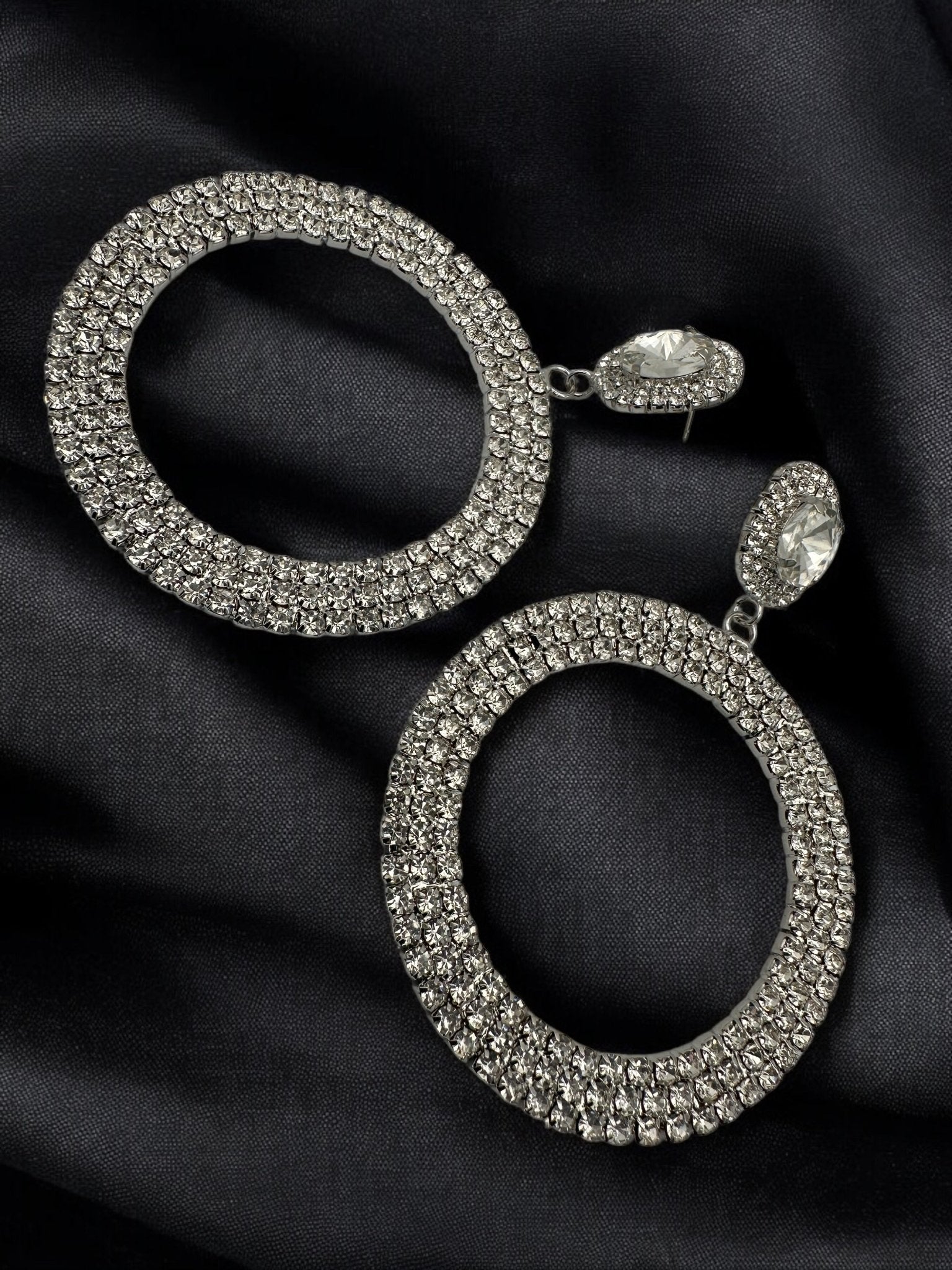 Oversized Round Rhinestone Statement Dangle Earrings - Fatisha Boutique
