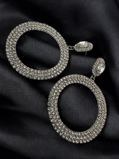 Oversized Round Rhinestone Statement Dangle Earrings - Fatisha Boutique