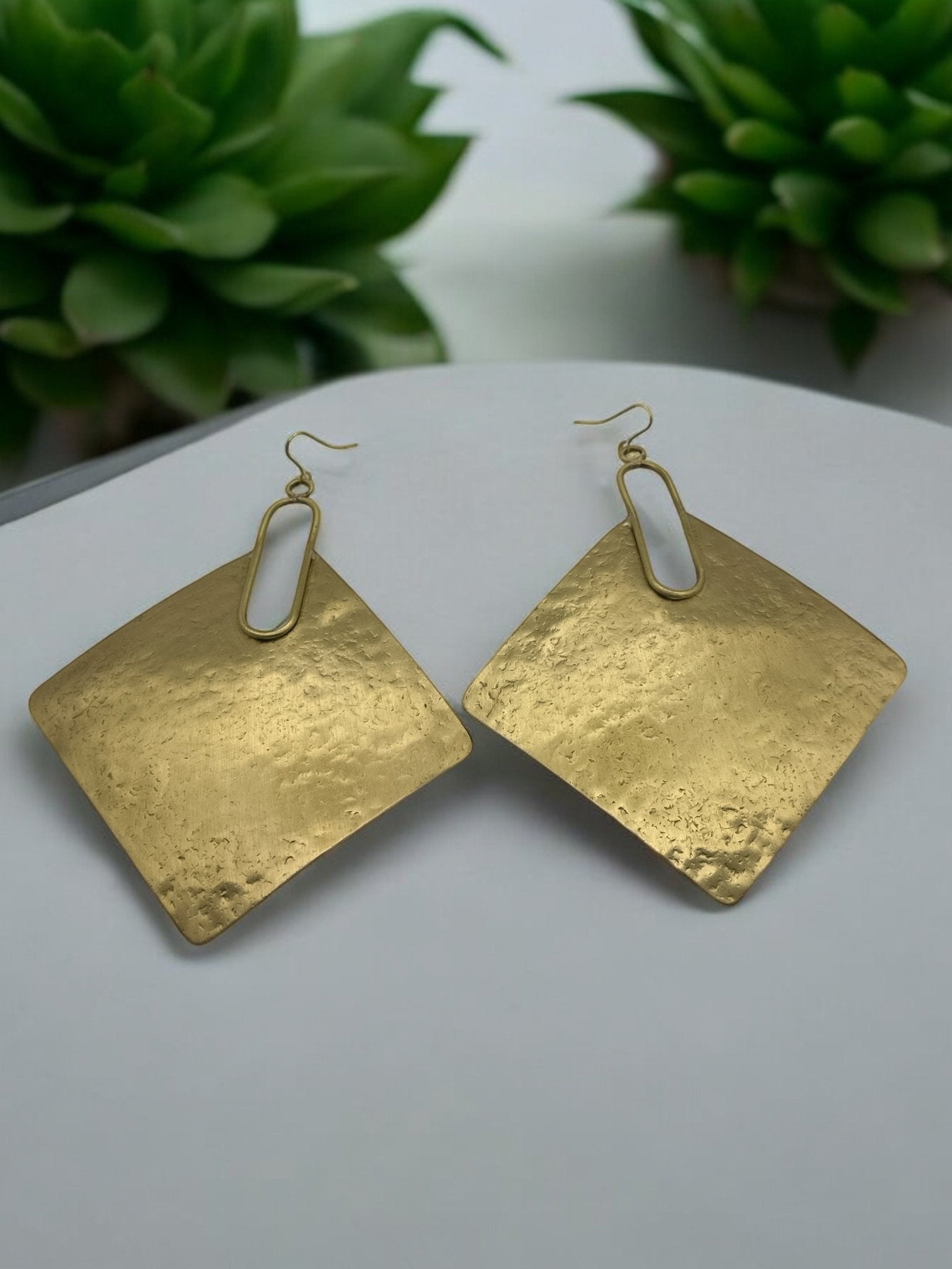 Oversized Square Brass Bold Statement Dangle Earrings - Fatisha Boutique