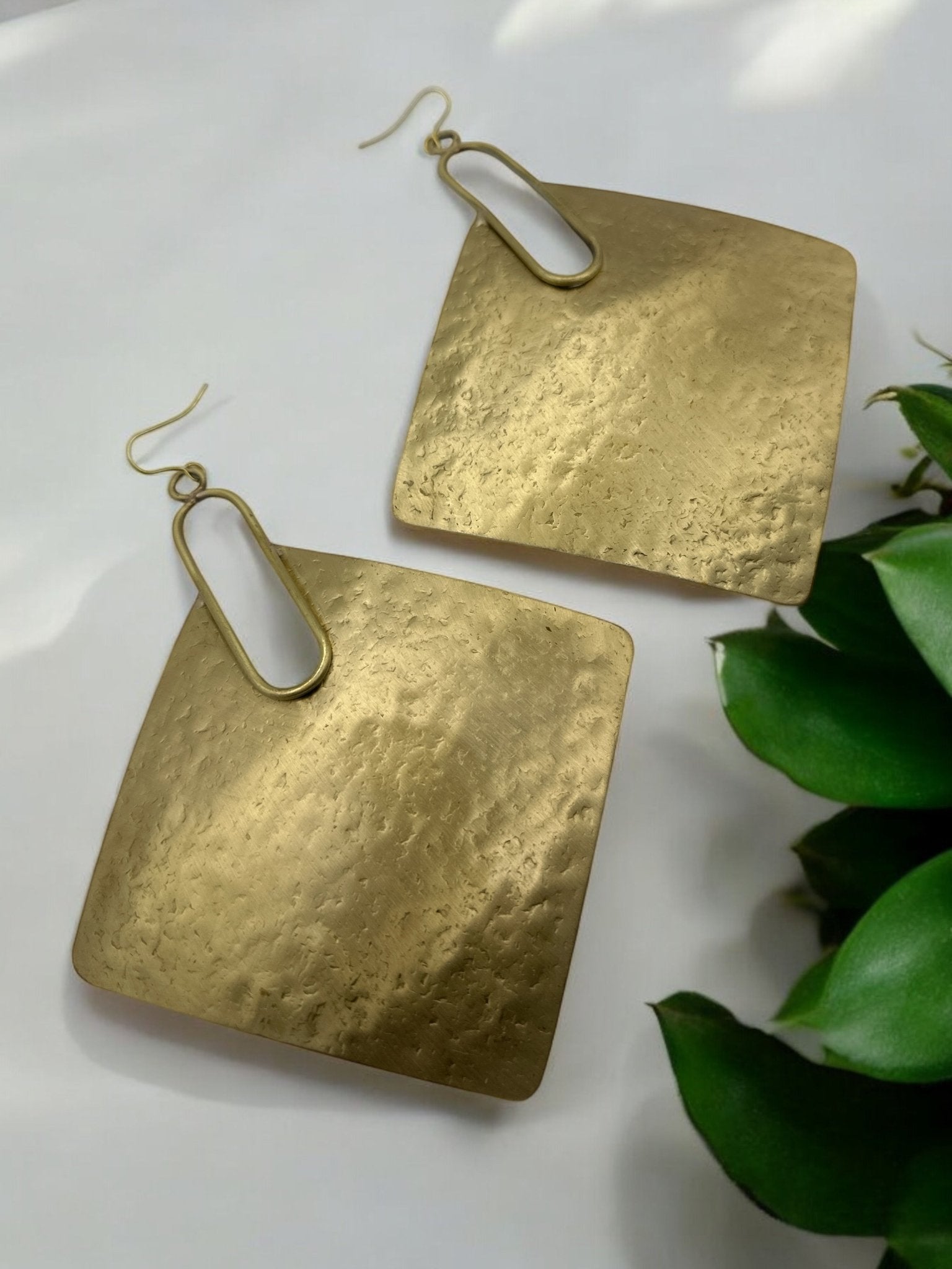 Oversized Square Brass Bold Statement Dangle Earrings - Fatisha Boutique