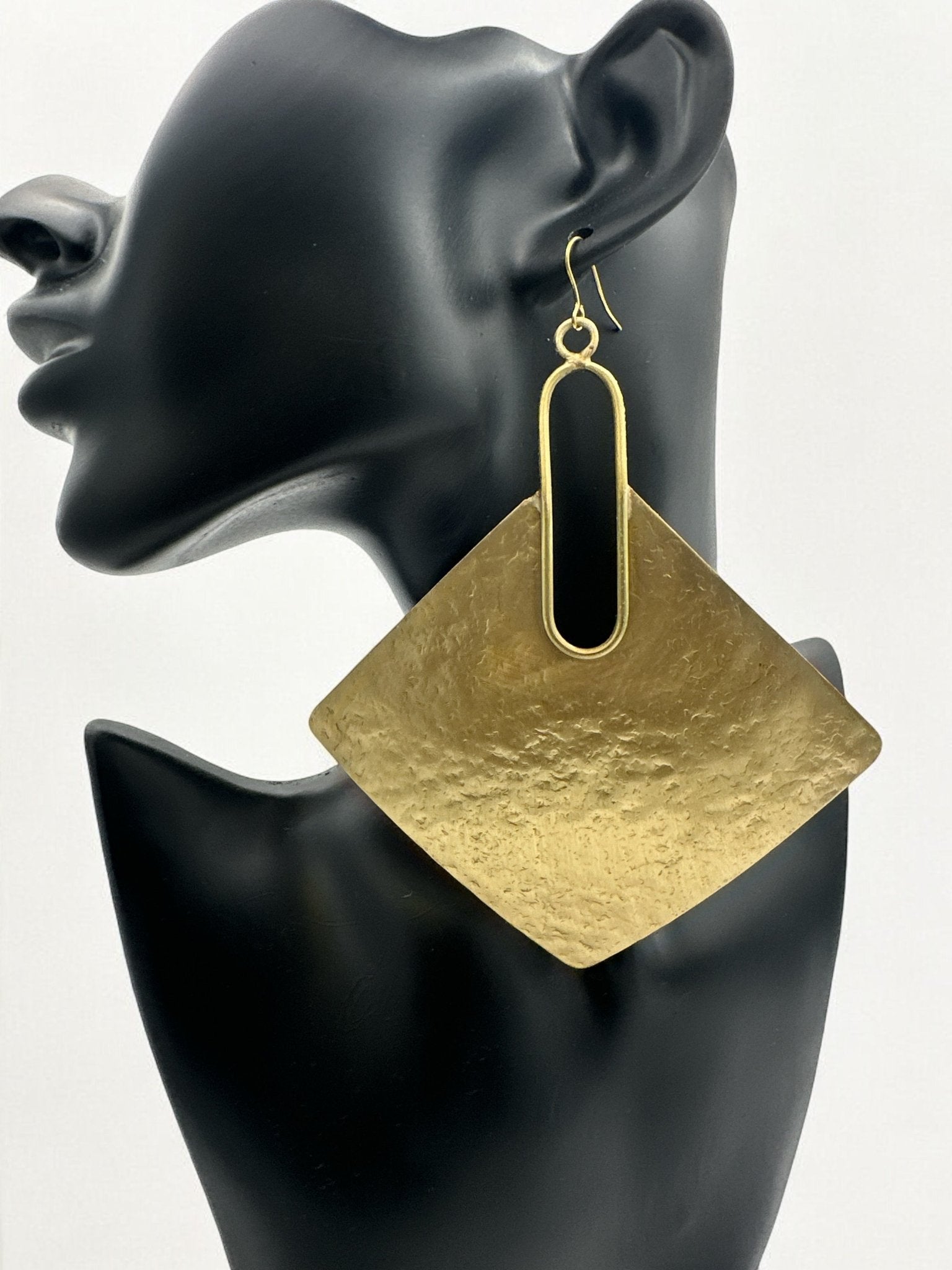 Oversized Square Brass Bold Statement Dangle Earrings - Fatisha Boutique