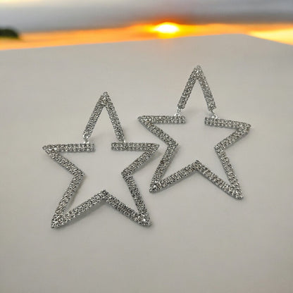 Oversized Star Design Rhinestones Statement Drop Earrings - Fatisha Boutique