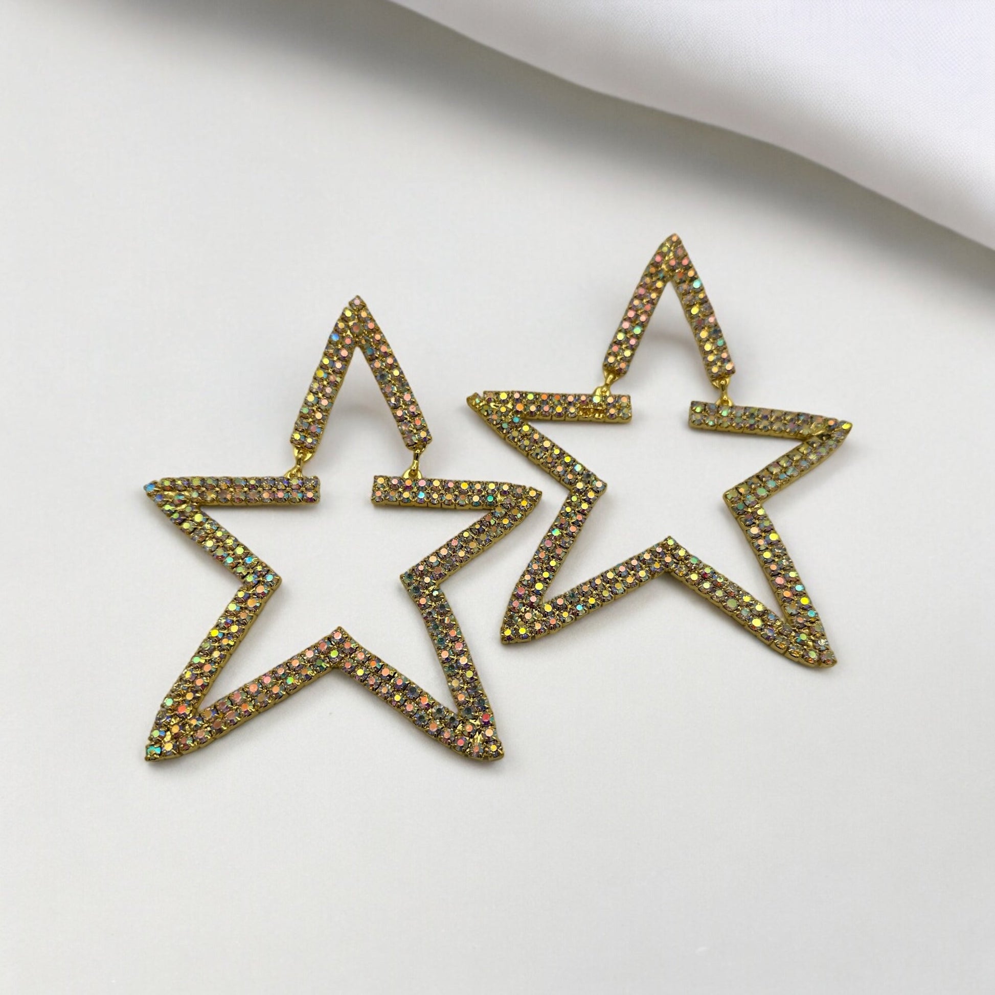 Oversized Star Design Rhinestones Statement Drop Earrings - Fatisha Boutique