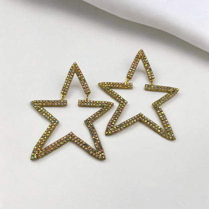 Oversized Star Design Rhinestones Statement Drop Earrings - Fatisha Boutique