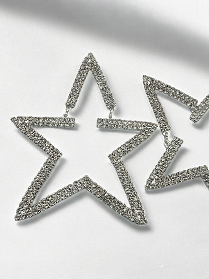 Oversized Star Design Rhinestones Statement Drop Earrings - Fatisha Boutique