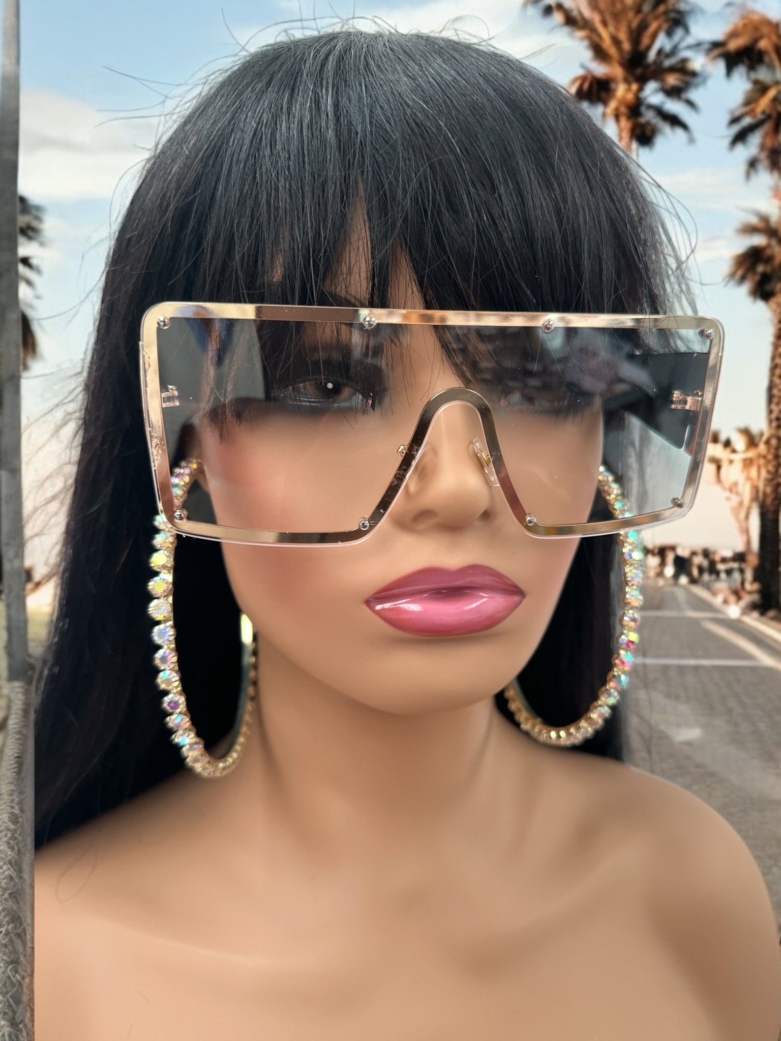 Oversized Trendy Shield Sunglasses – UV400 Gradient Lens Fashion Shades for Women - Fatisha Boutique