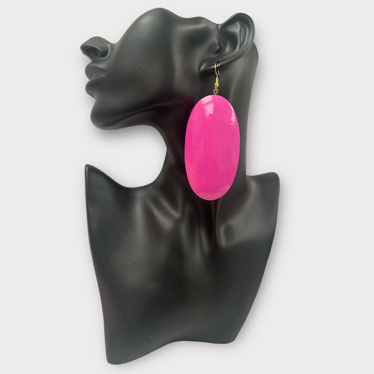 Pink Oval Wooden Dangle Ethnic Earrings - Fatisha Boutique