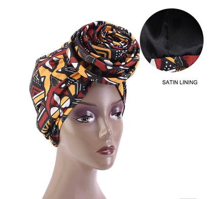 Pre - Tied Ankara Fabric Flower Turban Caps - Fatisha Boutique