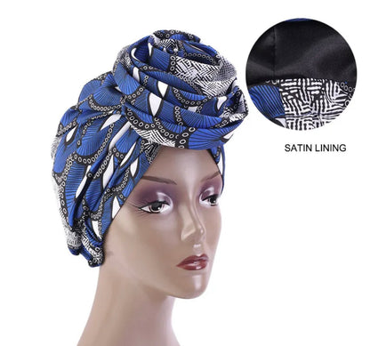 Pre - Tied Ankara Fabric Flower Turban Caps - Fatisha Boutique