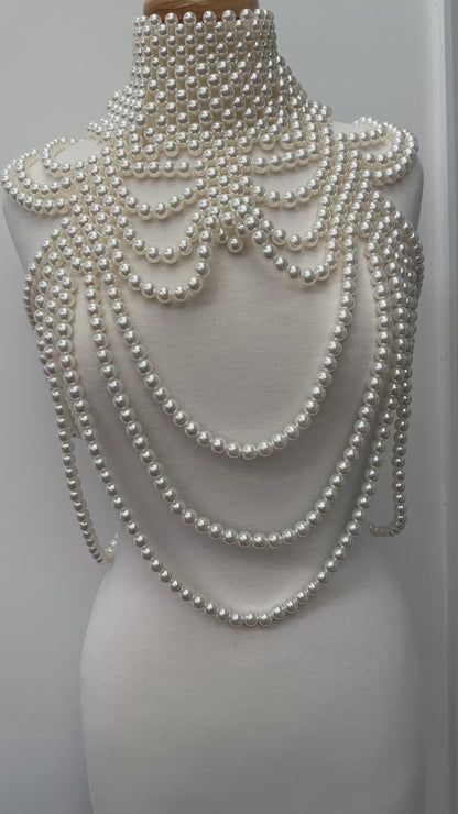 Boho Pearls Beads Shoulders Statement Tassel Chain Body Jewellery