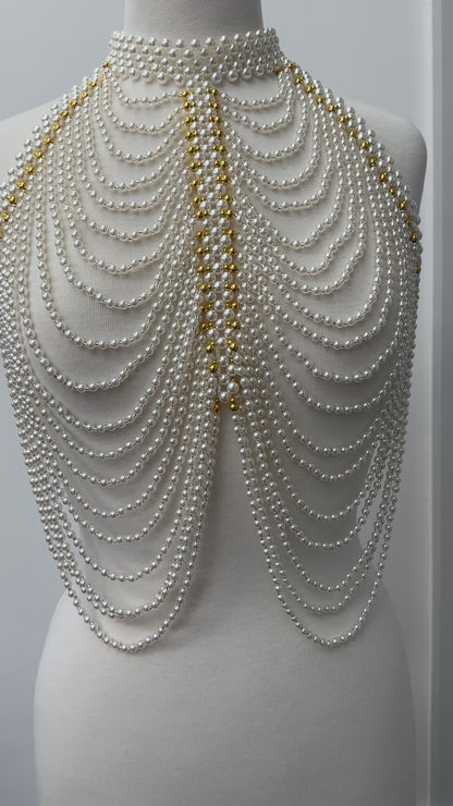 Luxe Pearl & Gold Beads Shoulders Statement Tassel Chain Body Jewellery