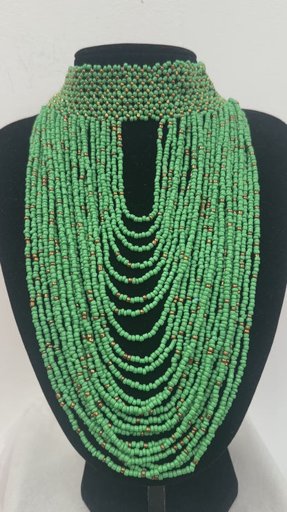 Authentic African Green Beaded Ethnic Choker Necklace