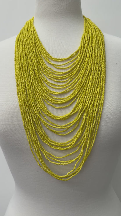Authentic African Multi-Strand Yellow Beaded Necklace – Bold Handmade Statement Jewellery