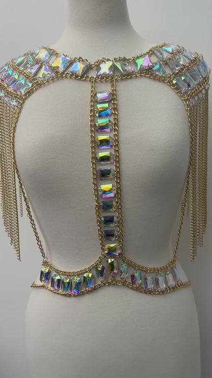 Boho Shoulder Rhinestone Tassel Body Chain – Festival Statement Jewellery