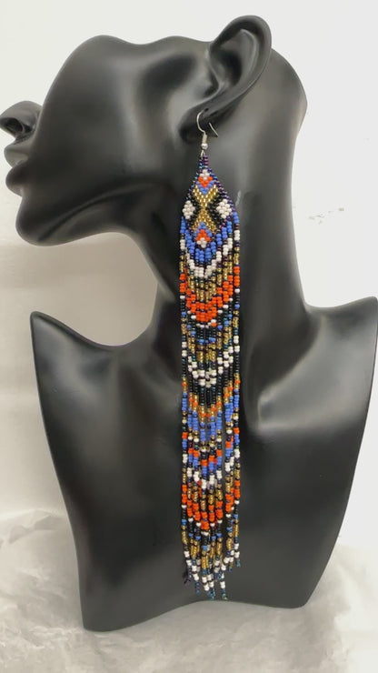 Extra Long Multicoloured Beaded Dangle Earrings | Authentic African Ethnic Statement Jewellery