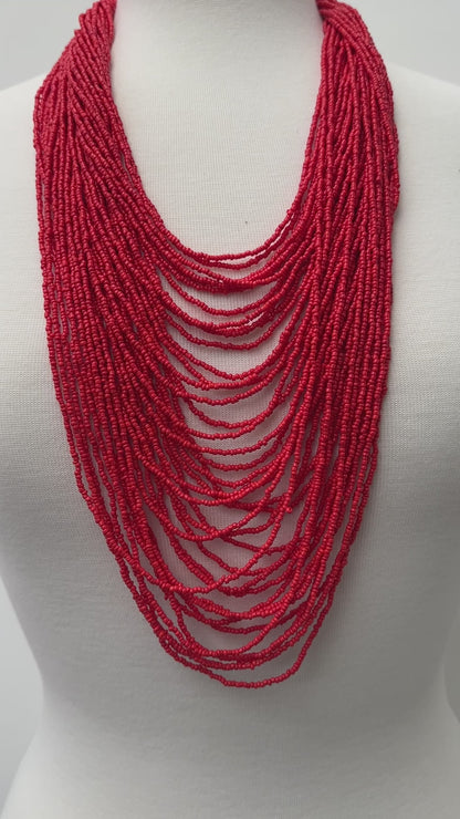 Authentic African Multi-Strand Red Beaded Necklace – Tribal Handmade Jewellery