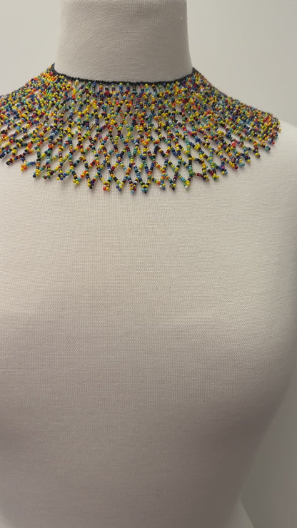 Authentic African Multicolour Beaded Collar Ethnic Statement Necklace