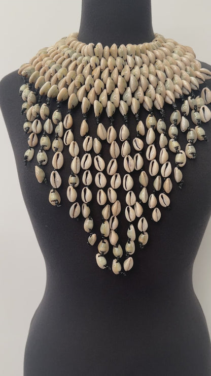 Authentic African Statement Ethnic Cowrie Sea Shell Beaded Tassels Collar Necklace