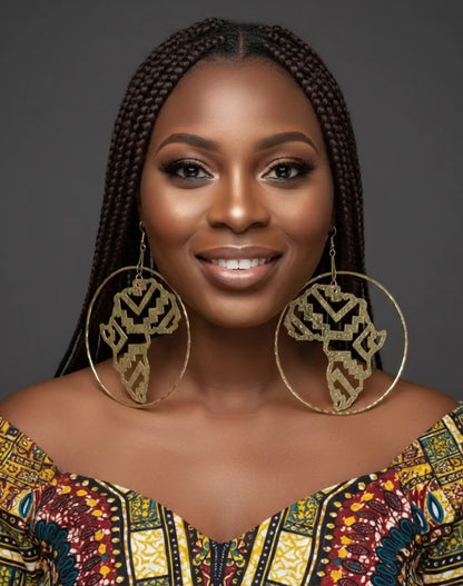Oversized African Map Statement Earrings – Handcrafted Bold Afrocentric Design