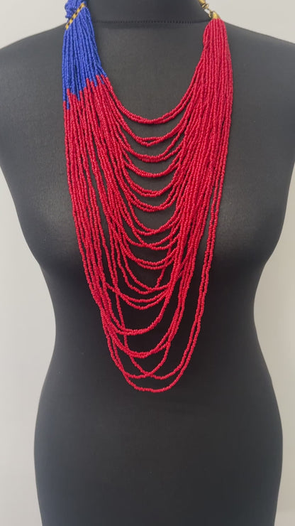 Authentic African Braided Design Long Beaded Necklace