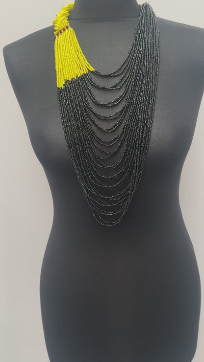 Authentic African Braided Design Long Beaded Necklace