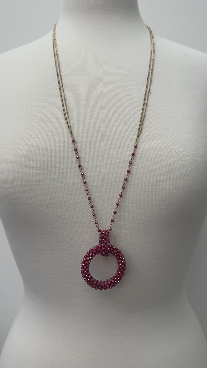 Extra Long Bohemian Pink Beaded Glass Beads Pendant Necklace