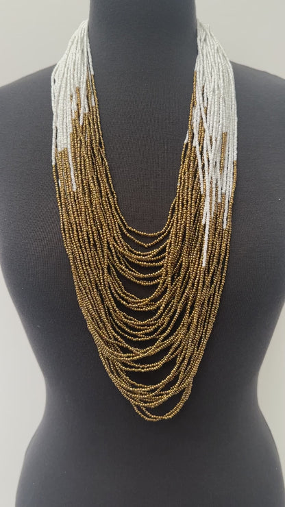Authentic African White Gold Multilayered Beaded Long Necklaces