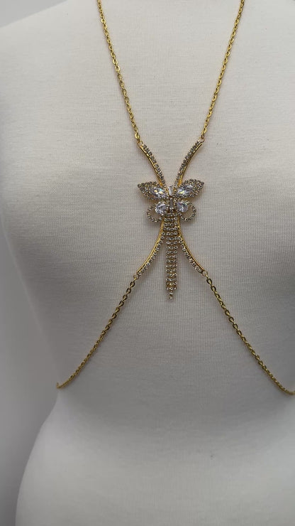 Elegant Rhinestone Body Chain – Butterfly Statement Body Jewellery (Gold & Silver)