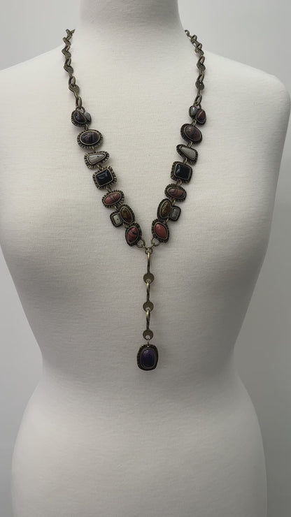Long Charming Multicolour Retro Vintage Style Tribal Resin Statement Necklace