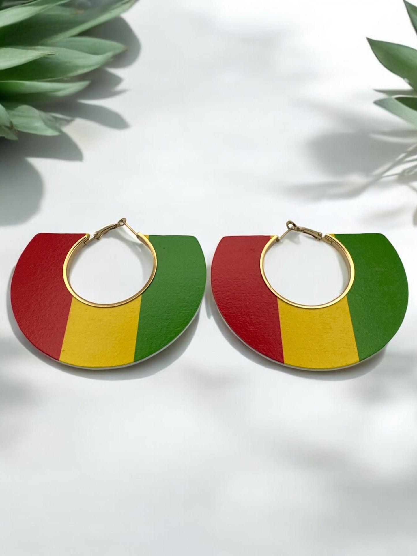 Rasta - Inspired Wooden Hoop Earrings – Bold Red, Yellow, and Green Statement Jewellery - Fatisha Boutique