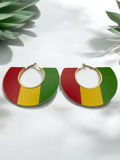 Rasta - Inspired Wooden Hoop Earrings – Bold Red, Yellow, and Green Statement Jewellery - Fatisha Boutique