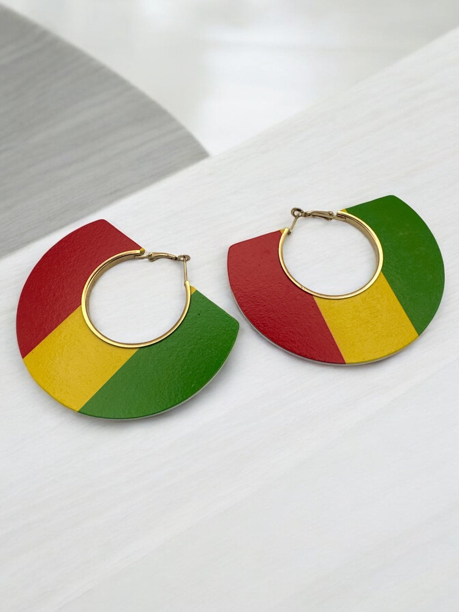 Rasta - Inspired Wooden Hoop Earrings – Bold Red, Yellow, and Green Statement Jewellery - Fatisha Boutique