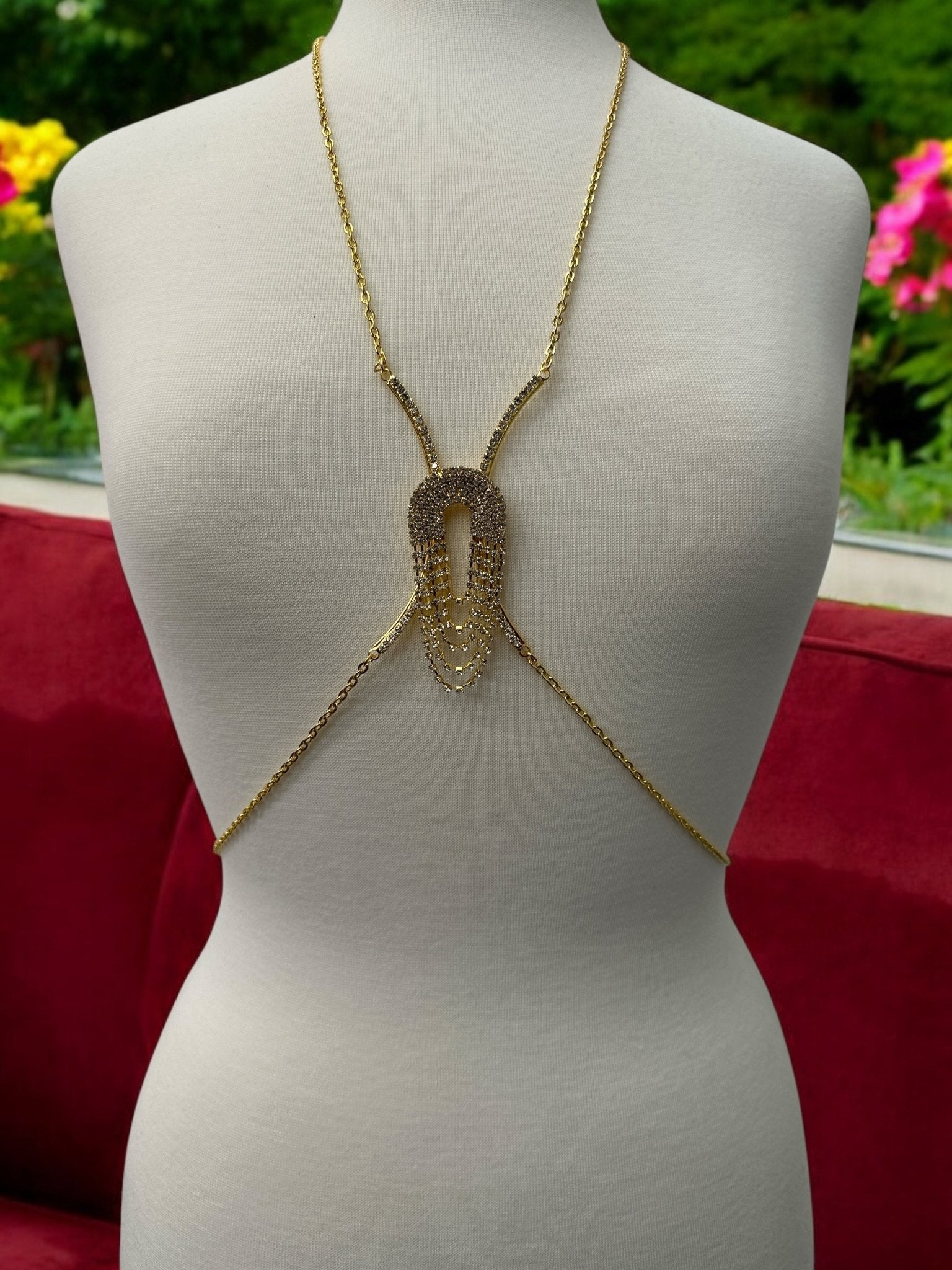 Rhinestone Body Chain Harness – Sparkling Statement Body Jewellery for Women - Fatisha Boutique
