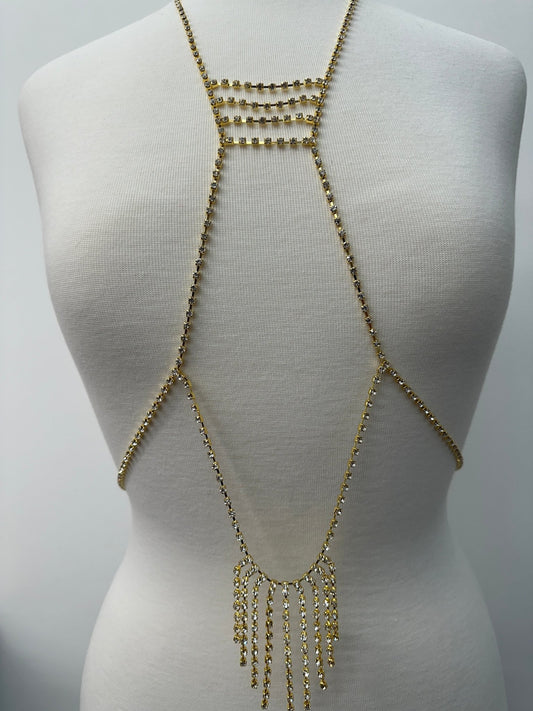 Rhinestone Body Chain Harness - Statement Body Jewellery with Fringe Detail - Fatisha Boutique