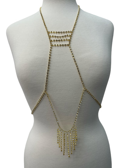 Rhinestone Body Chain Harness - Statement Body Jewellery with Fringe Detail - Fatisha Boutique