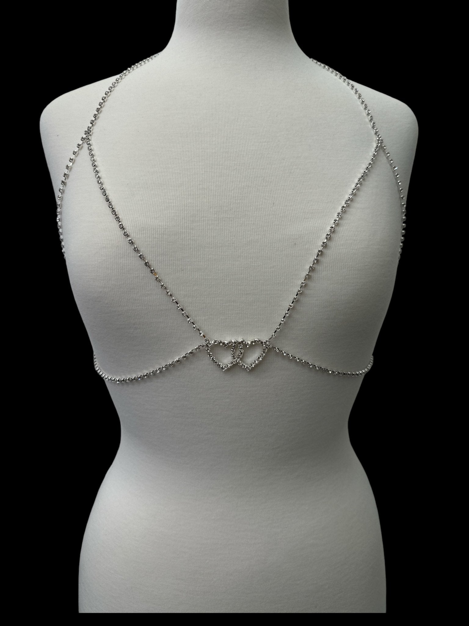 Rhinestone Double Centred Hearts Designed Bra Statement Body Chain Jewellery - Fatisha Boutique