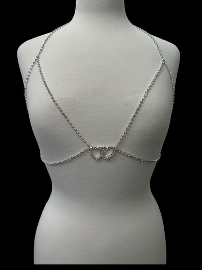 Rhinestone Double Centred Hearts Designed Bra Statement Body Chain Jewellery - Fatisha Boutique