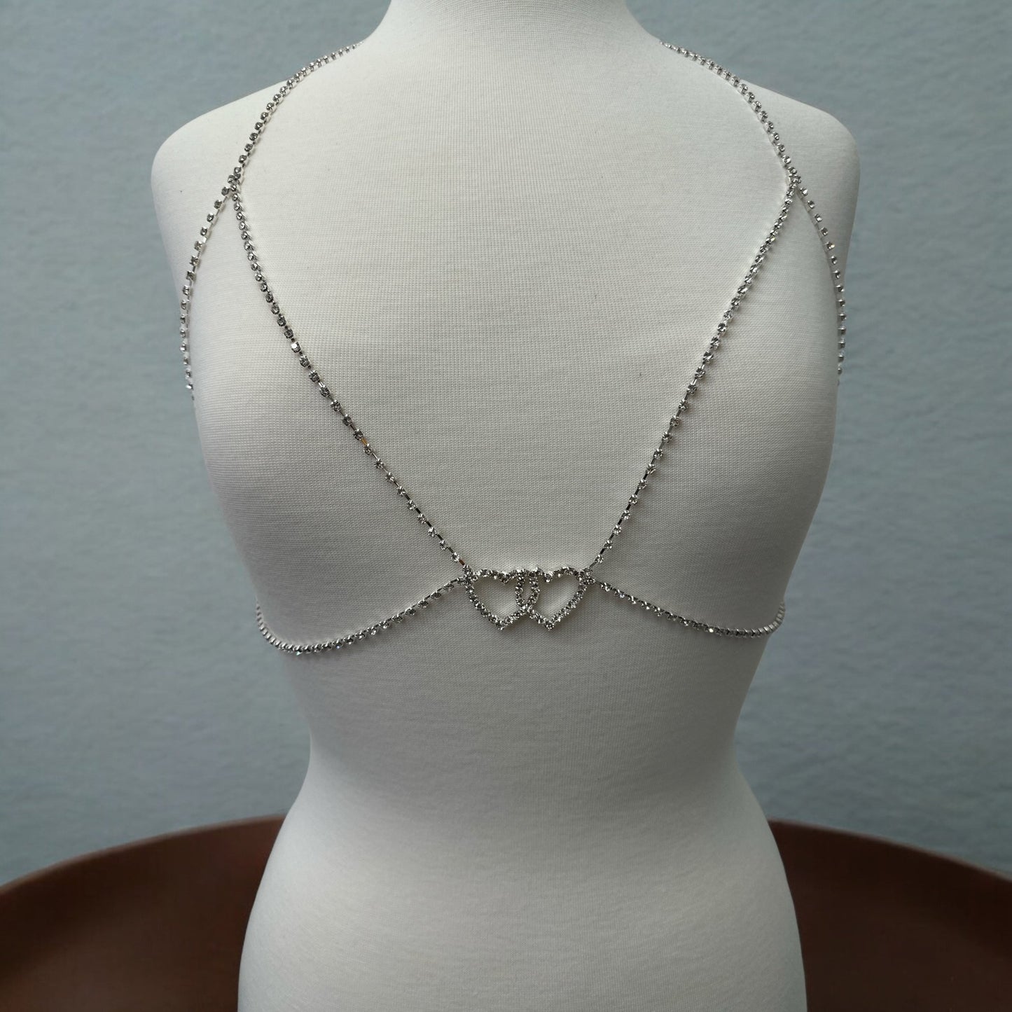 Rhinestone Double Centred Hearts Designed Bra Statement Body Chain Jewellery - Fatisha Boutique