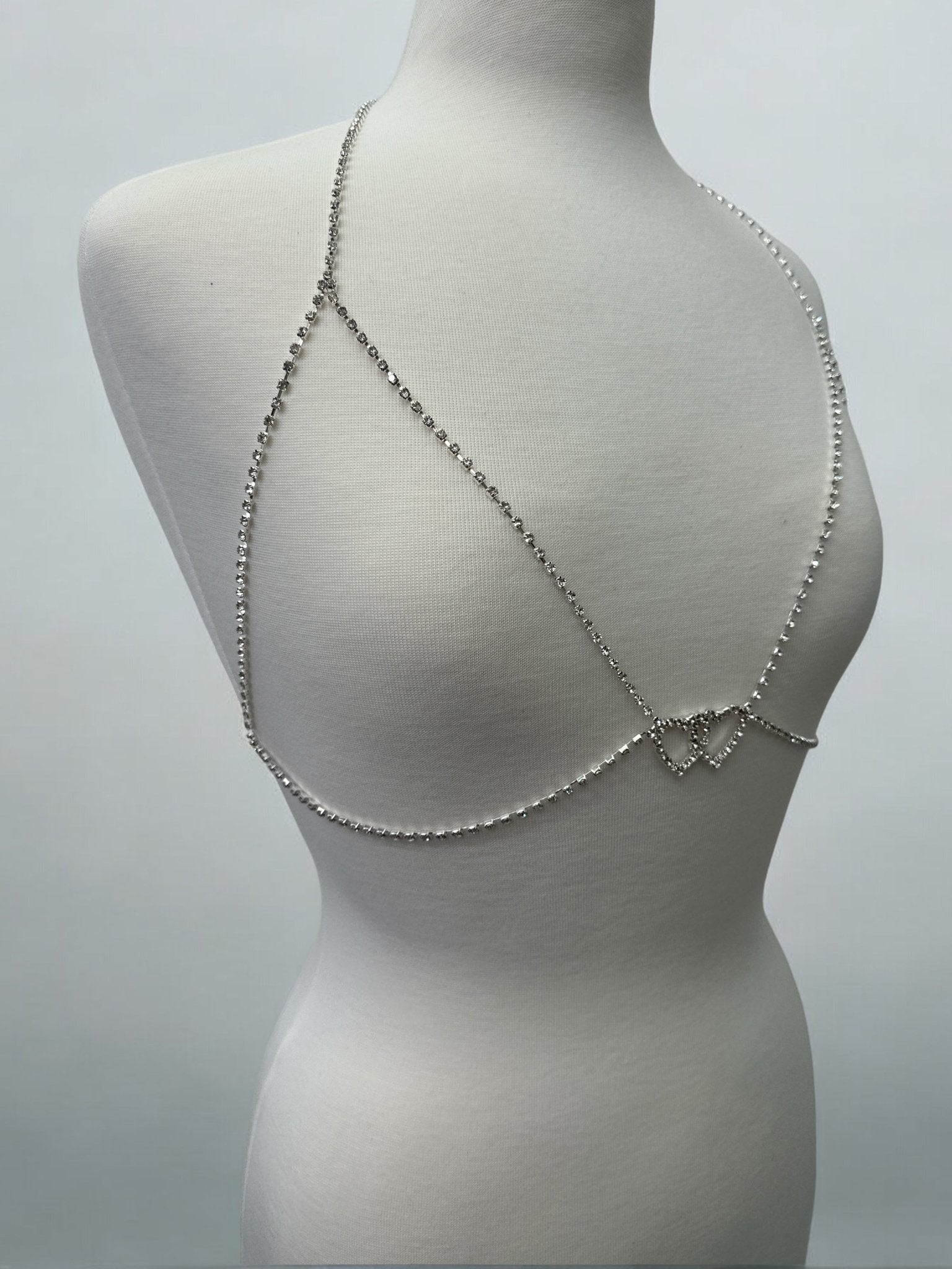 Rhinestone Double Centred Hearts Designed Bra Statement Body Chain Jewellery - Fatisha Boutique
