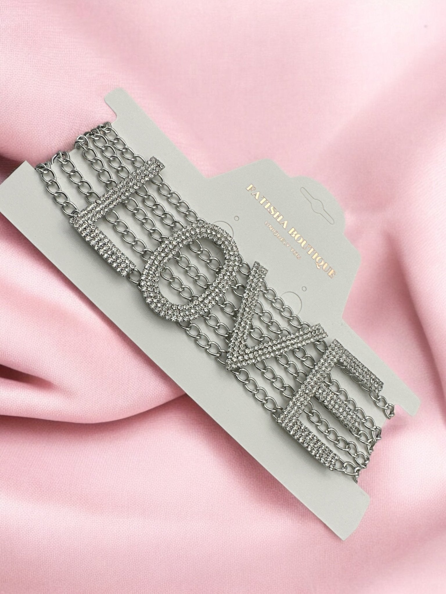 Rhinestone "LOVE" Statement Choker Necklace - Fatisha Boutique