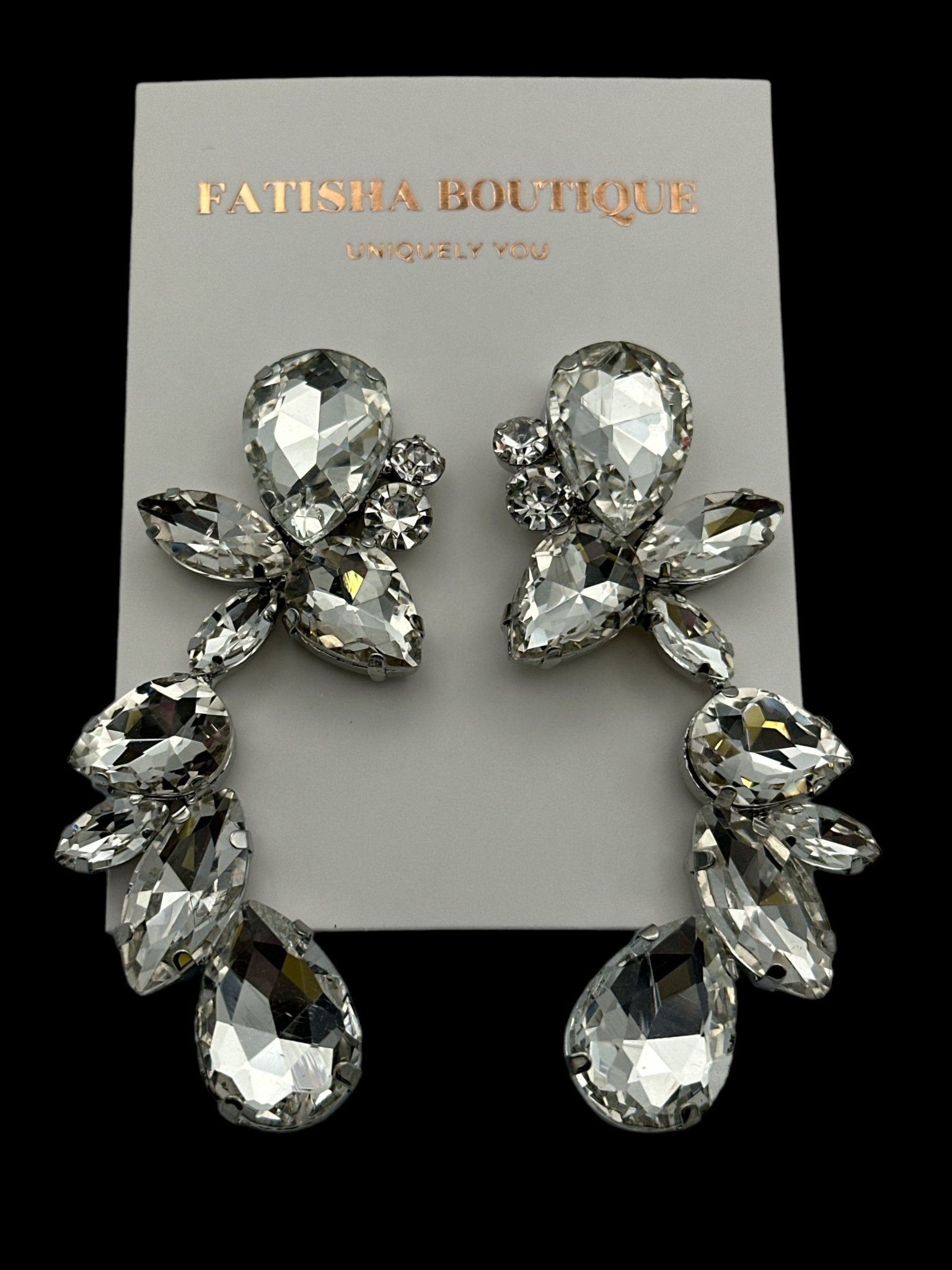 Rhinestones Crystal Teardrop Statement Stud Earrings - Fatisha Boutique