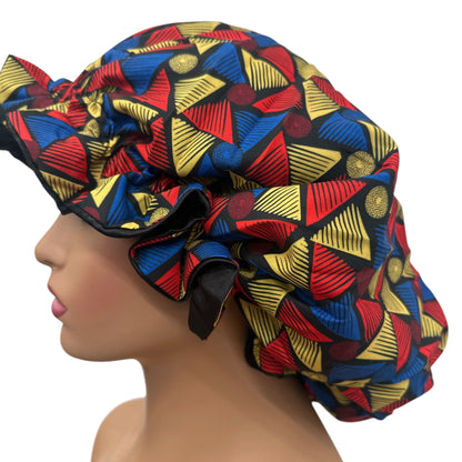 Satin Silk Double - Layered Reversible Ankara Bonnet Cap – Ruffle Edges | Stylish Hair Protection - Fatisha Boutique