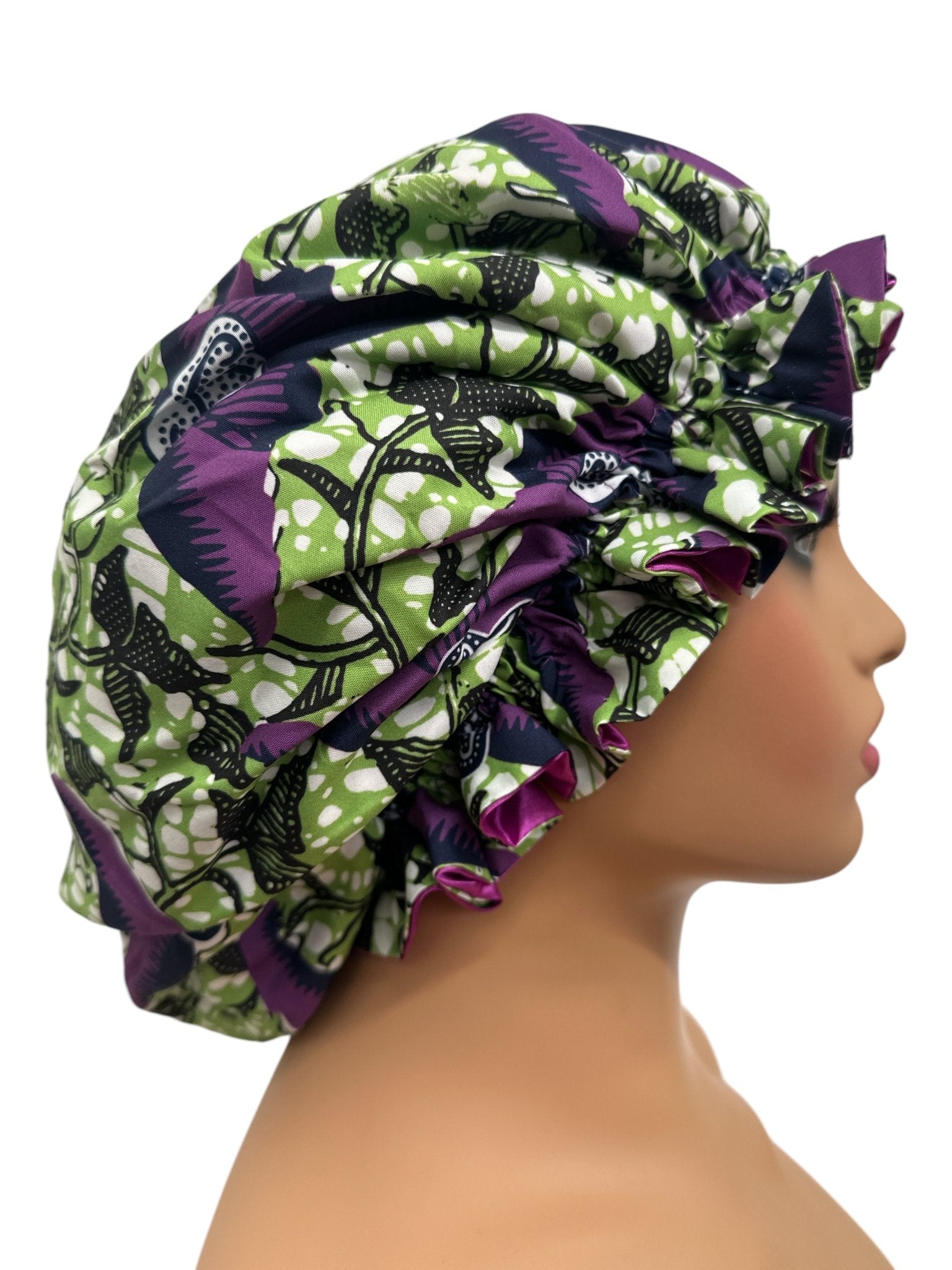 Satin Silk Double - Layered Reversible Ankara Bonnet Cap – Ruffle Edges | Stylish Hair Protection - Fatisha Boutique