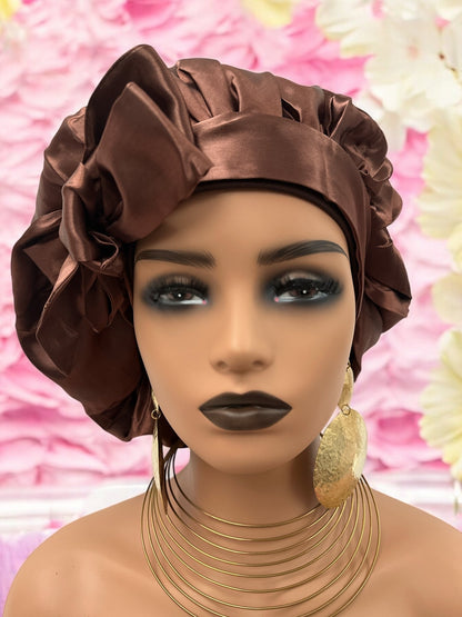 Satin Silk Single Layered Large Bonnet Cap With Long Wide Ties - Fatisha Boutique