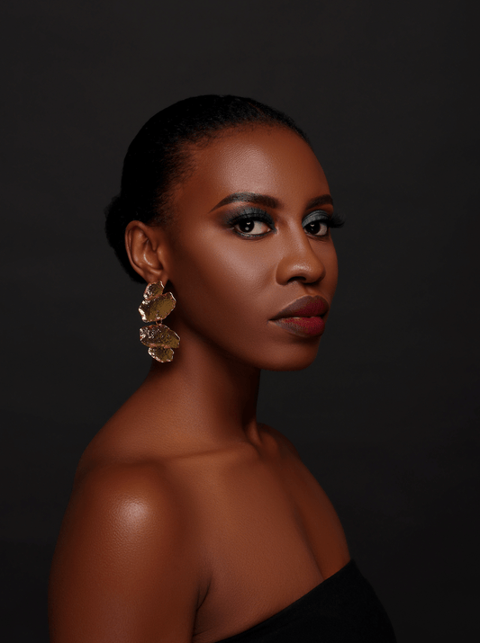 Sculptural Brass Statement Earrings - Textured Abstract Drop Earrings - Fatisha Boutique