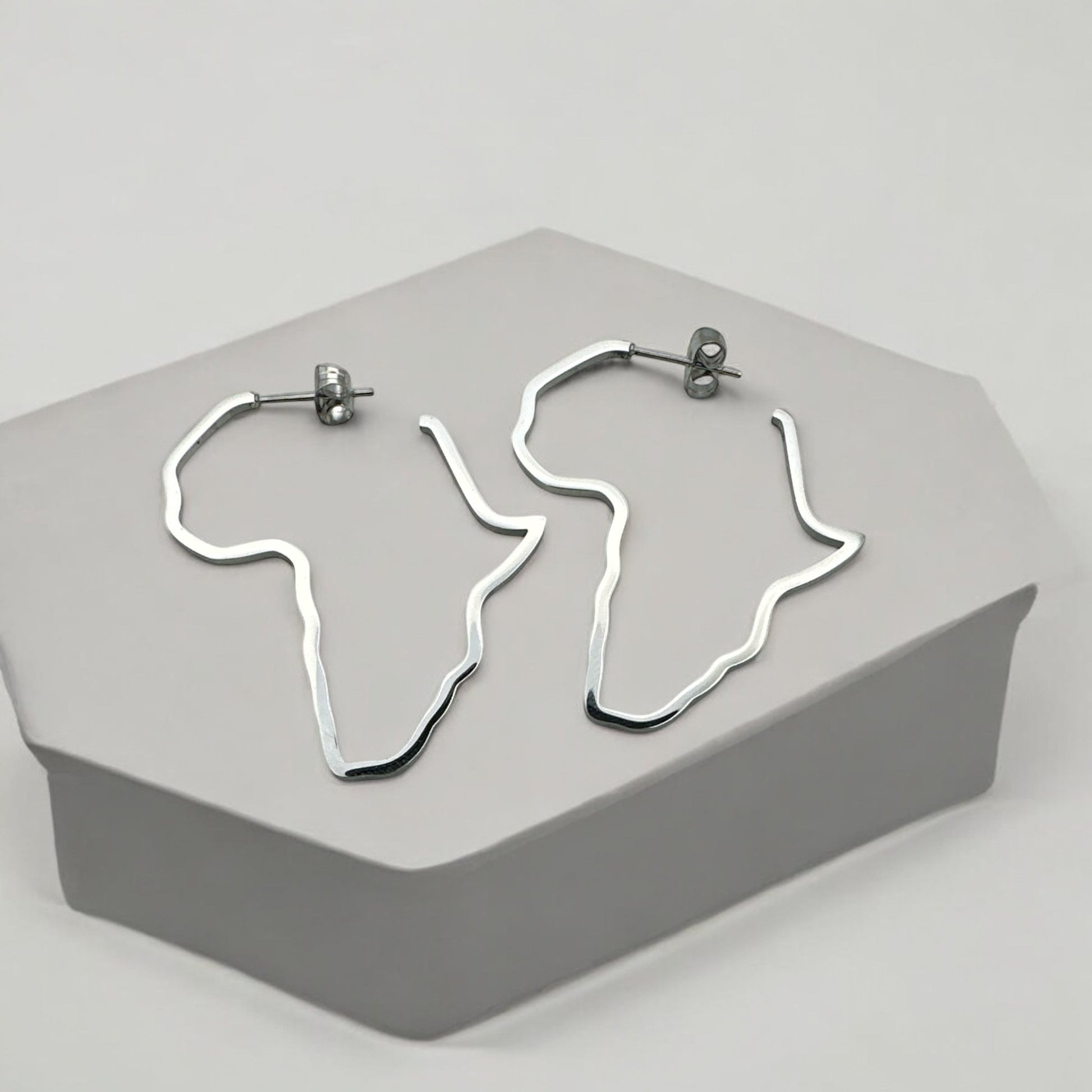 Small Africa Map Earrings – Lightweight Stainless Steel Hoops in Gold or Silver - Fatisha Boutique