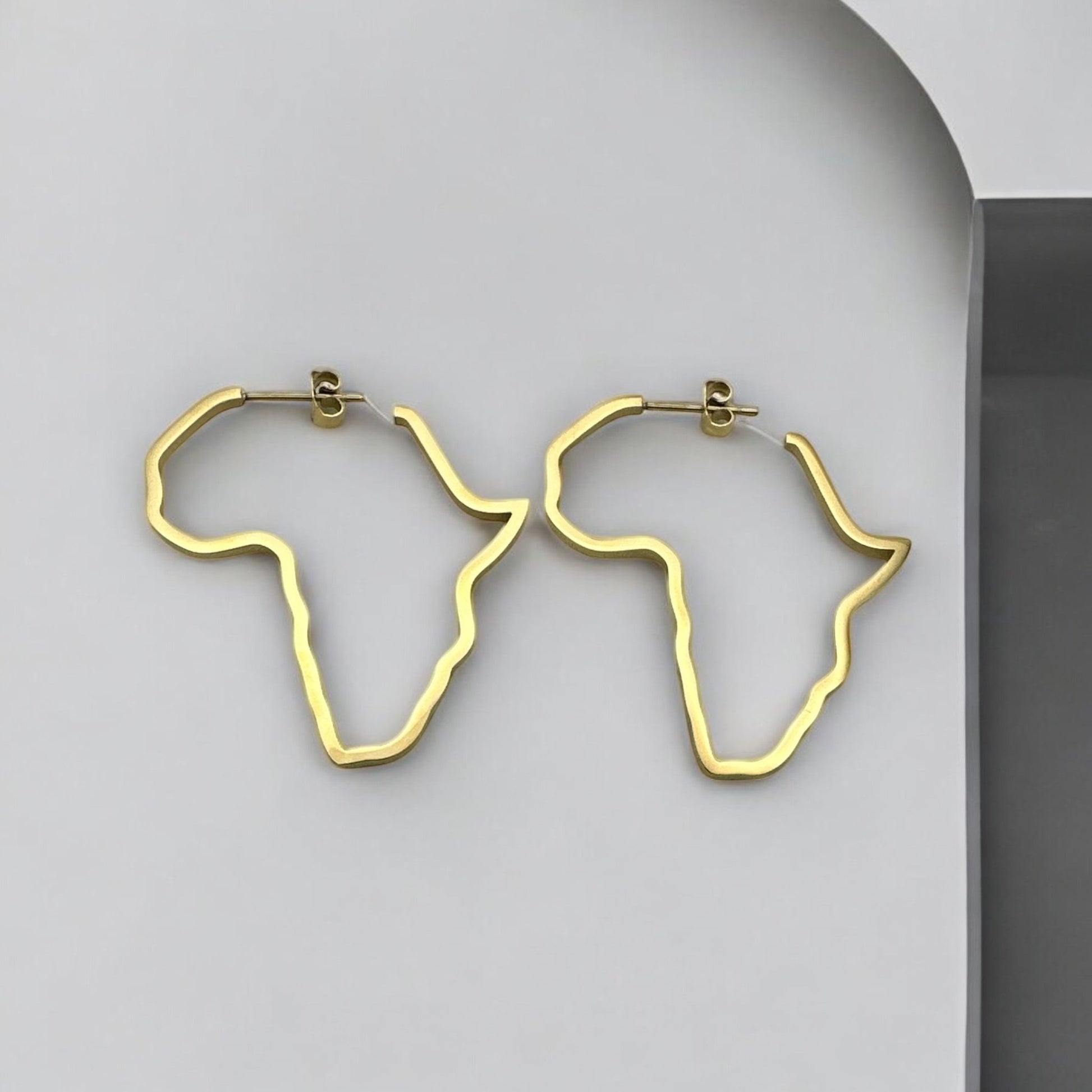 Small Africa Map Earrings – Lightweight Stainless Steel Hoops in Gold or Silver - Fatisha Boutique