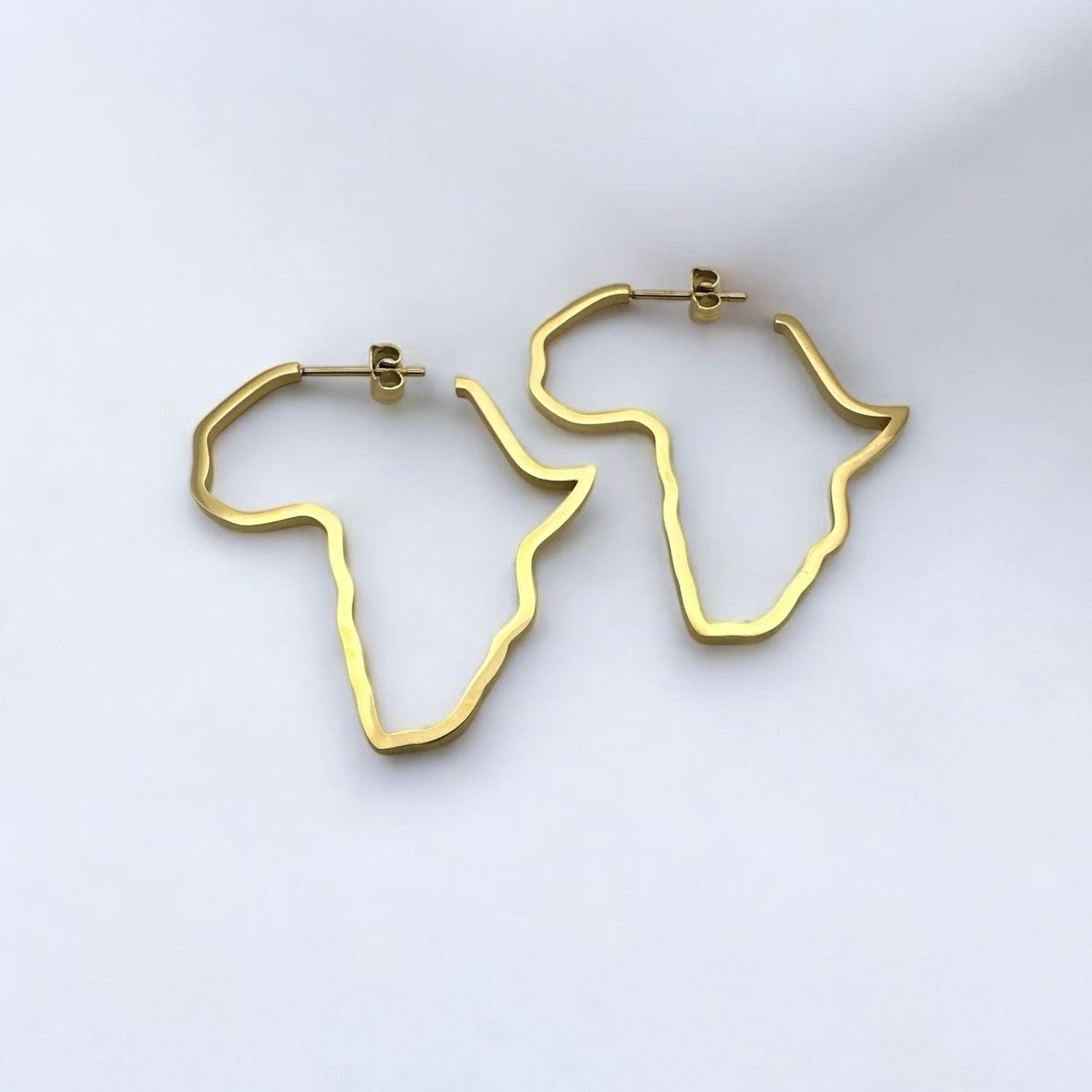 Small Africa Map Earrings – Lightweight Stainless Steel Hoops in Gold or Silver - Fatisha Boutique