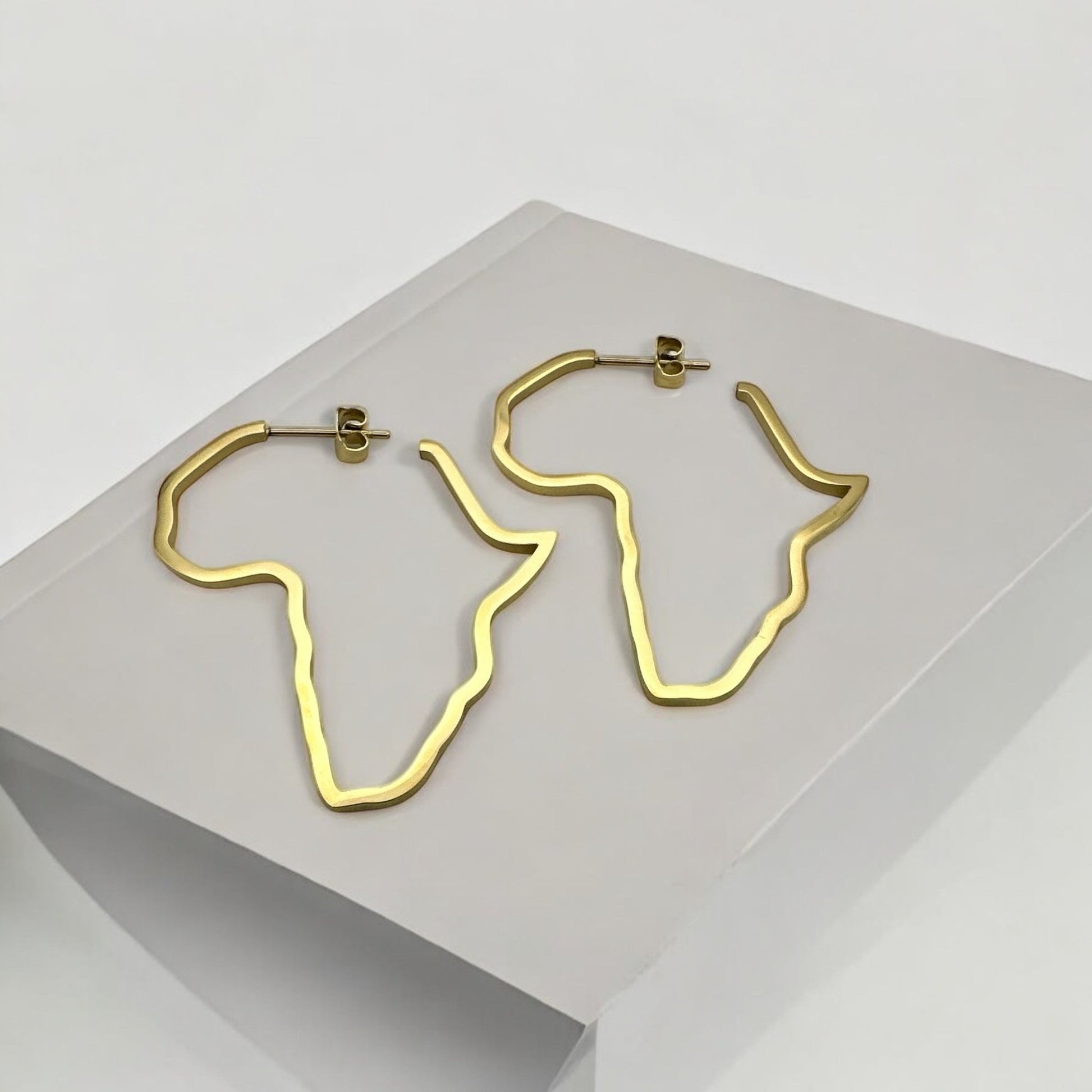 Small Africa Map Earrings – Lightweight Stainless Steel Hoops in Gold or Silver - Fatisha Boutique