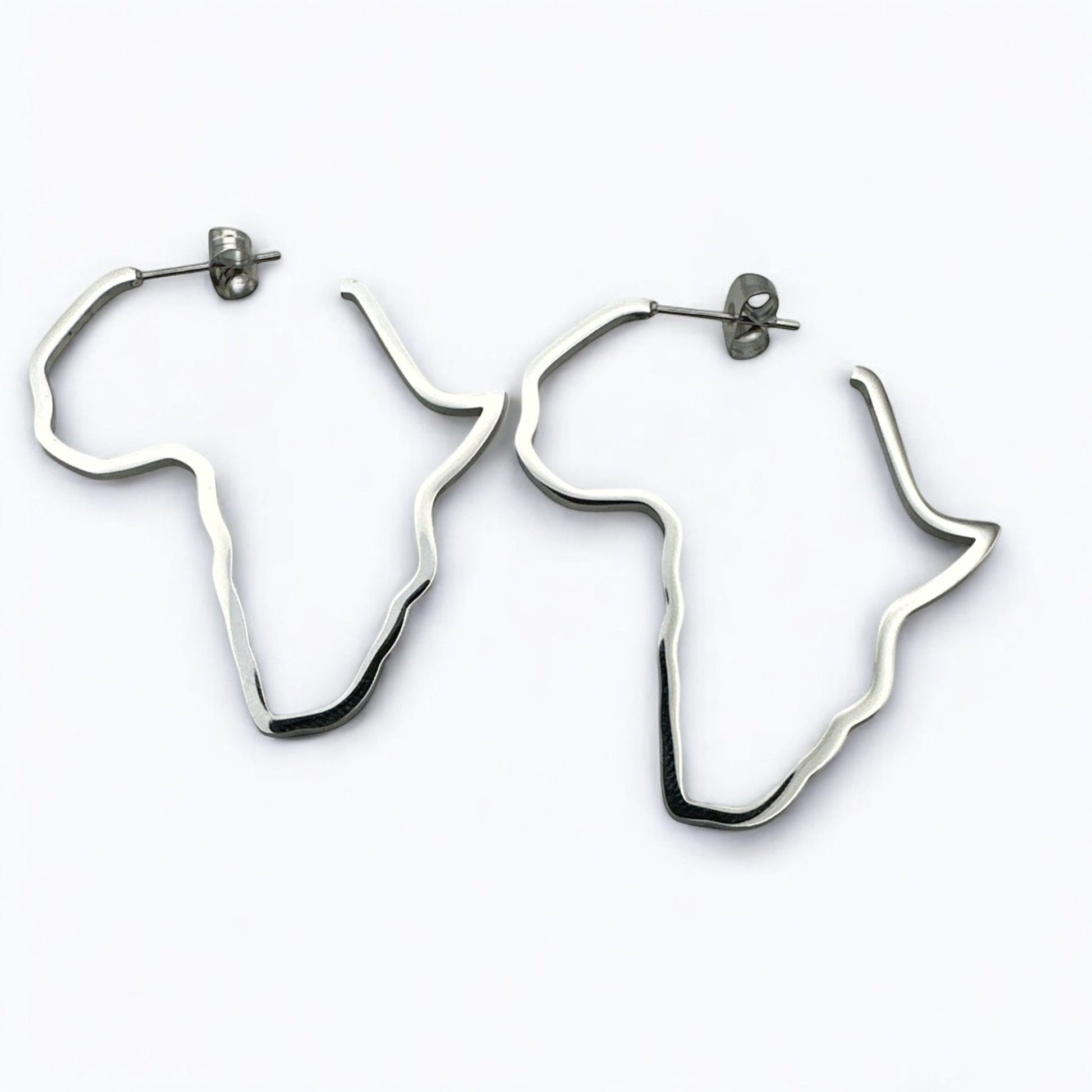 Small Africa Map Earrings – Lightweight Stainless Steel Hoops in Gold or Silver - Fatisha Boutique